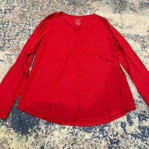 Women's Red V-Neck Long Sleeve Top